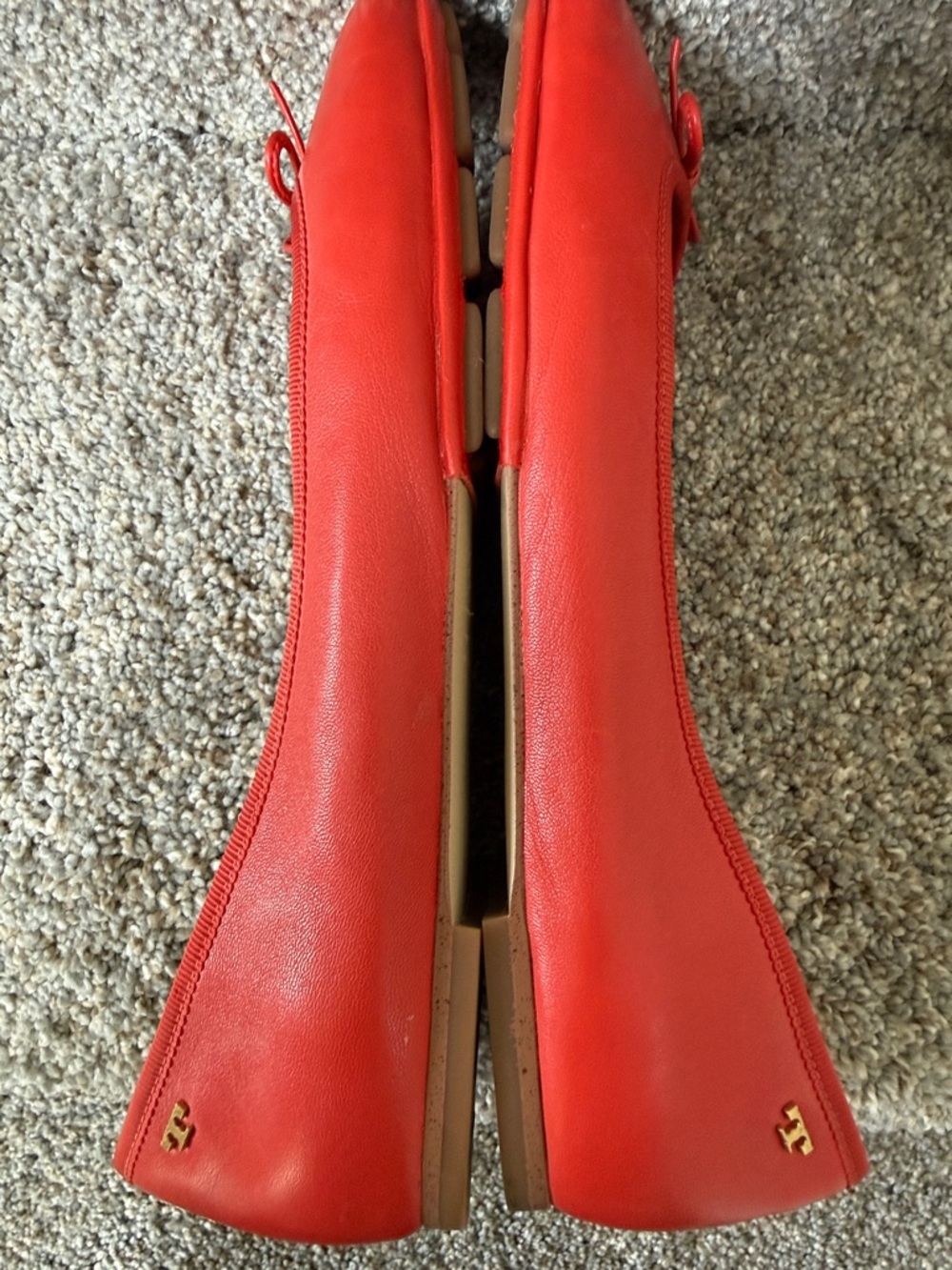 Tory Burch Orange/Red Leather Bow Ballet Flats - Picture 5 of 8